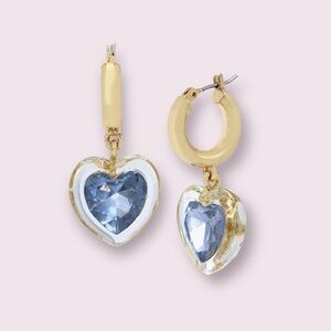 Betsey Johnson Light Sapphire Heart Huggie Earrings